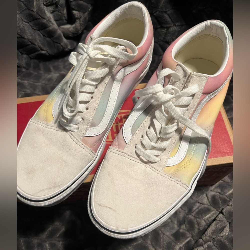 Old Skool rainbow multicolor and white vans size 8 men’s, 9.5 women’s